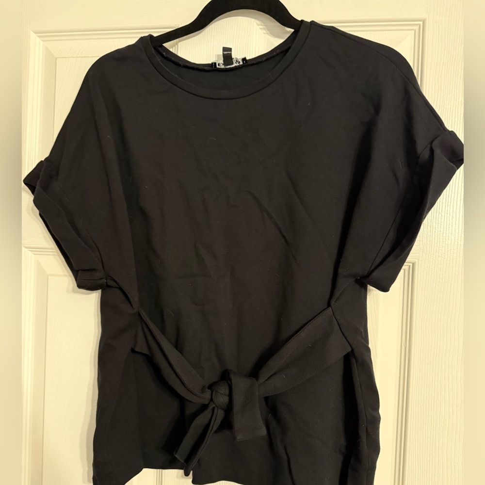 Express Black Short Sleeve Tie-Front Tee